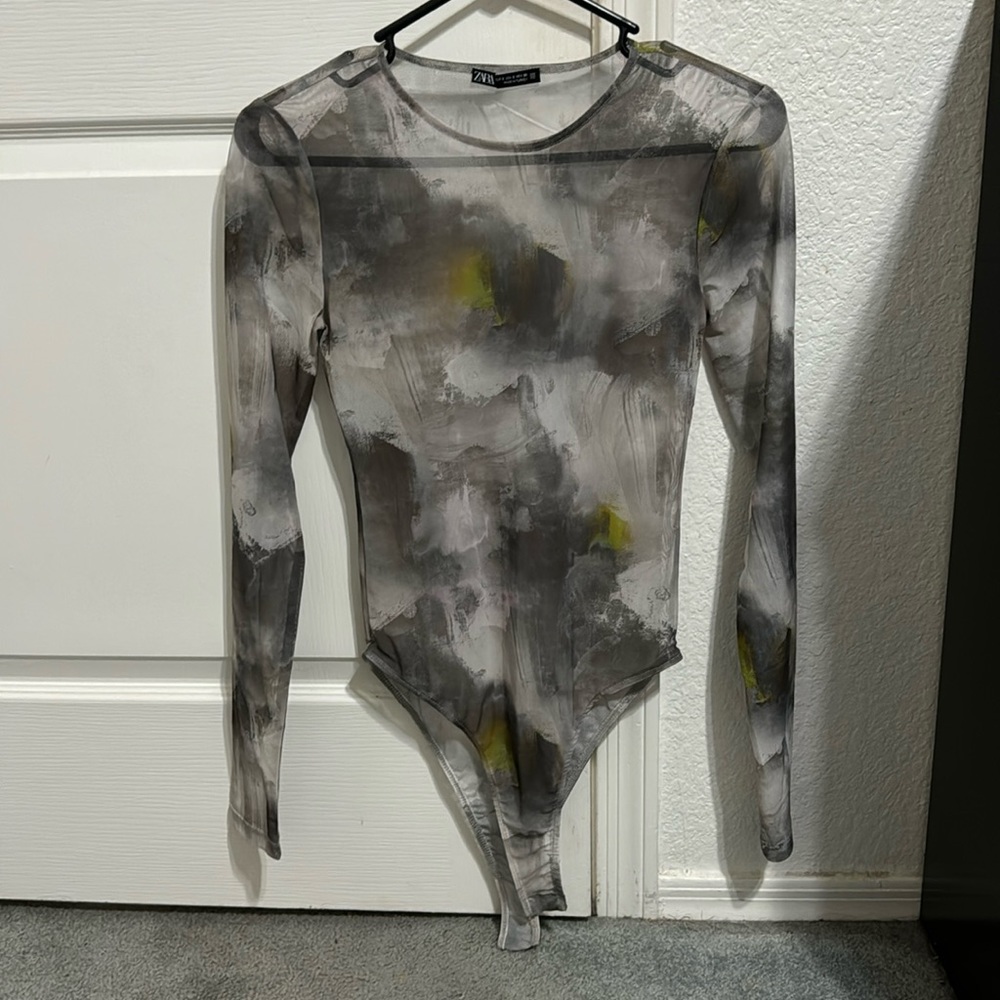 Zara PRINTED TULLE BODYSUIT size small